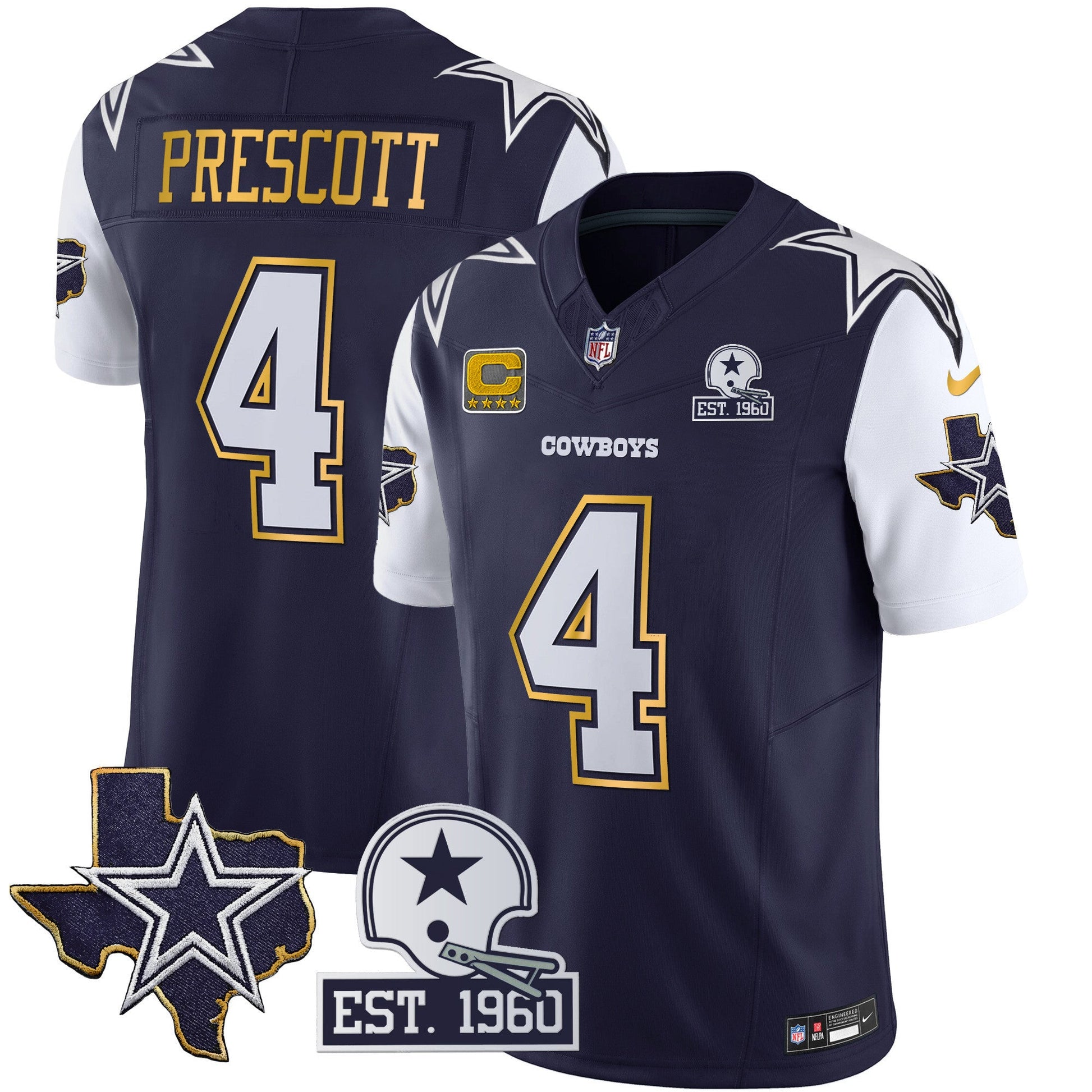 Men's Cowboys Texas Patch Gold Trim Vapor Jersey - All Stitched