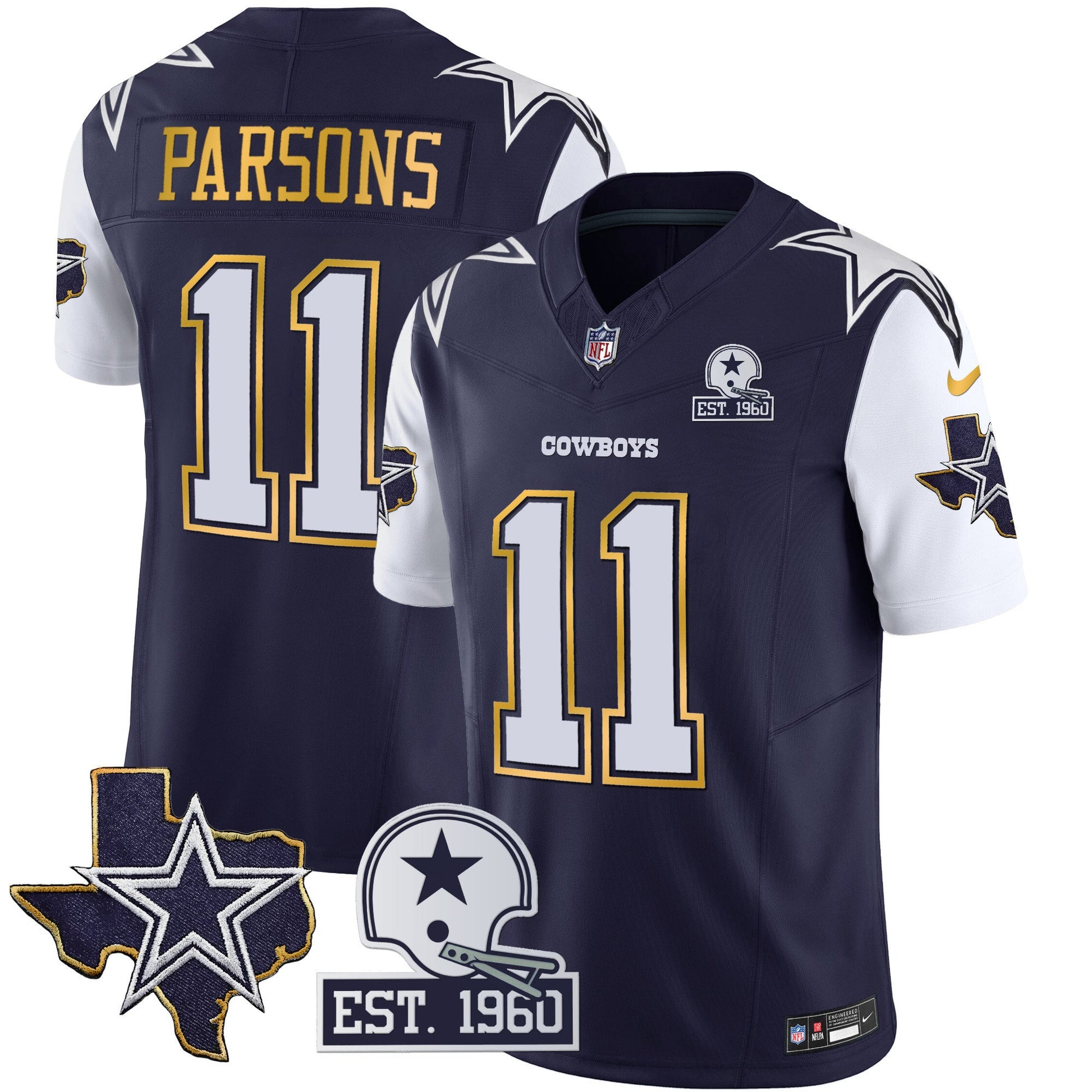 Men's Cowboys Texas Patch Gold Trim Vapor Jersey - All Stitched
