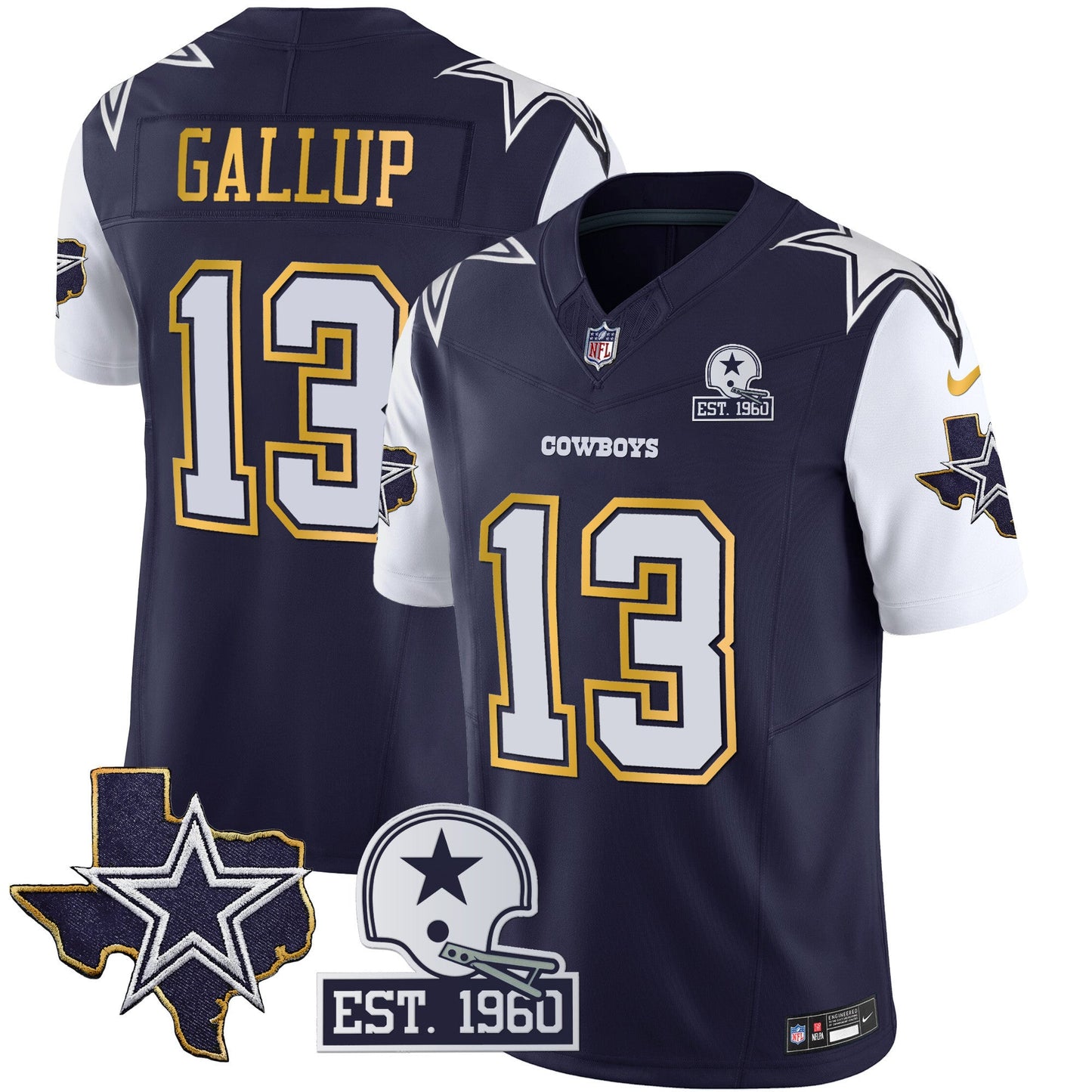 Men's Cowboys Texas Patch Gold Trim Vapor Jersey - All Stitched