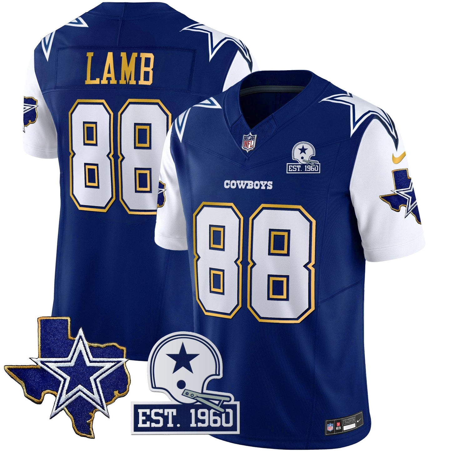 Men's Cowboys Texas Patch Gold Trim Vapor Jersey - All Stitched