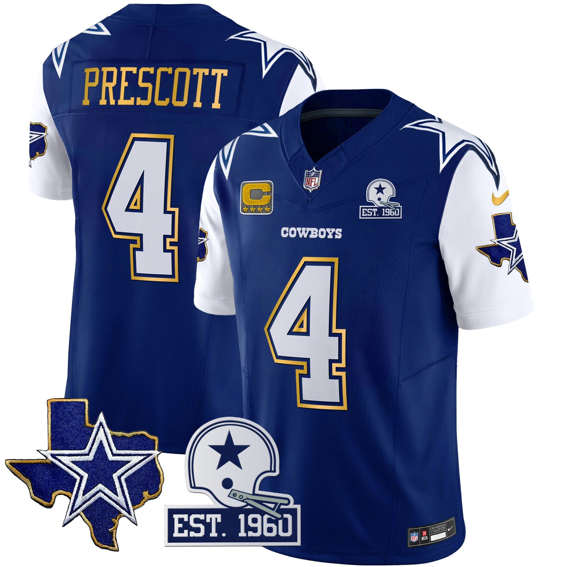 Men's Cowboys Texas Patch Gold Trim Vapor Jersey - All Stitched