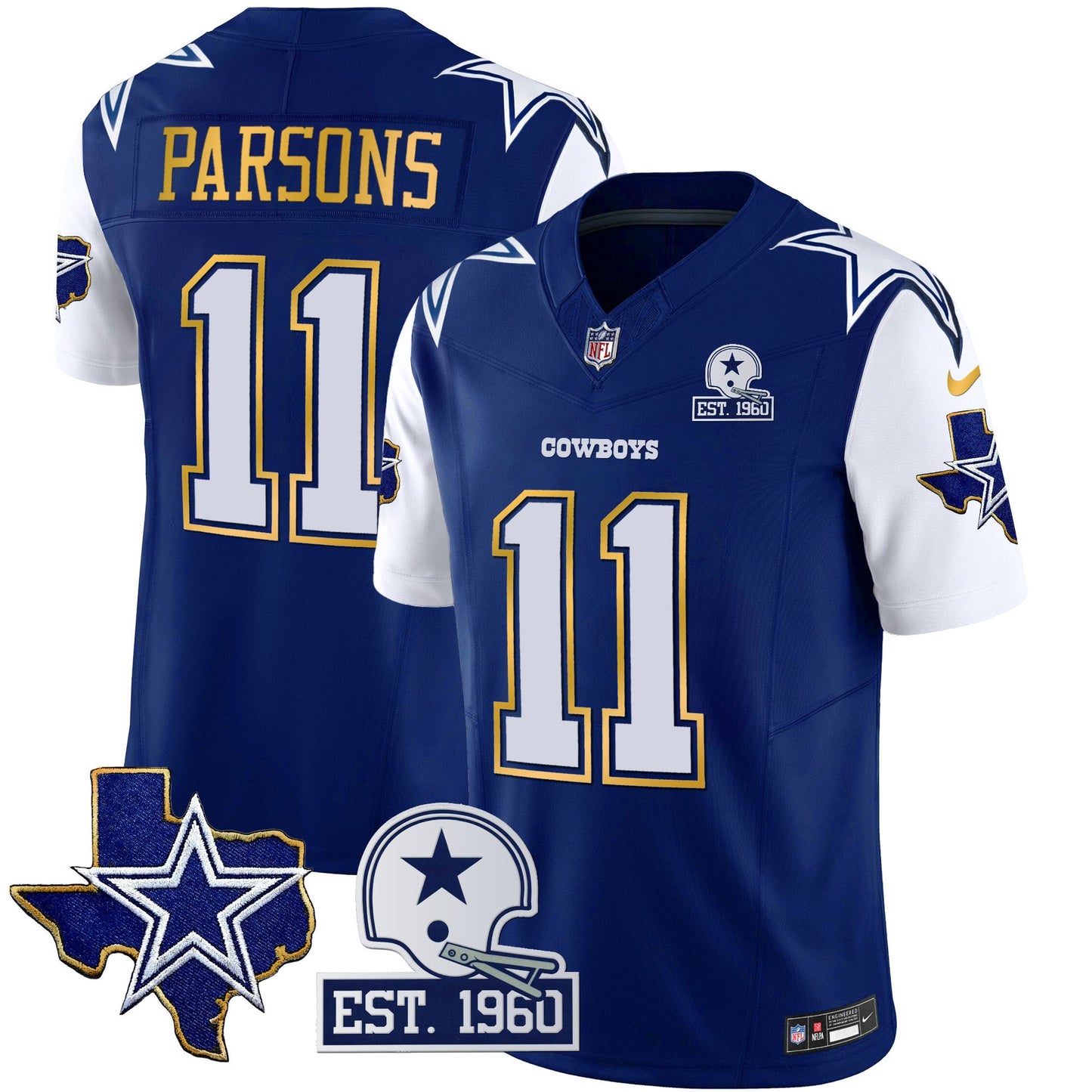 Men's Cowboys Texas Patch Gold Trim Vapor Jersey - All Stitched