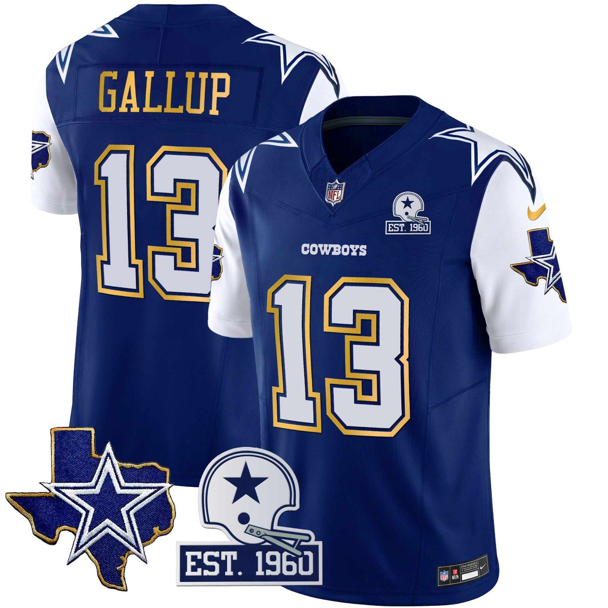 Men's Cowboys Texas Patch Gold Trim Vapor Jersey - All Stitched