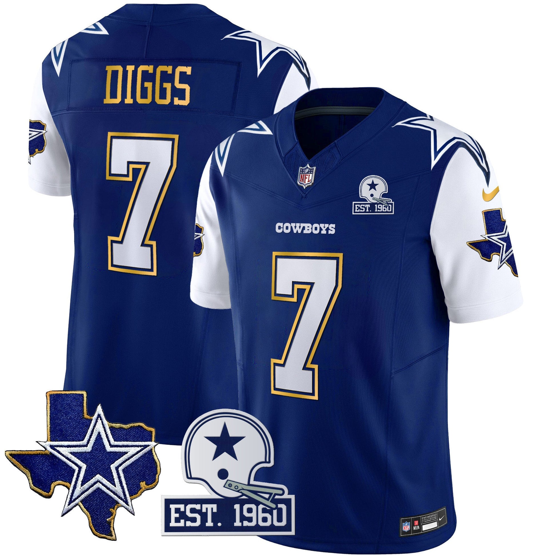 Men's Cowboys Texas Patch Gold Trim Vapor Jersey - All Stitched