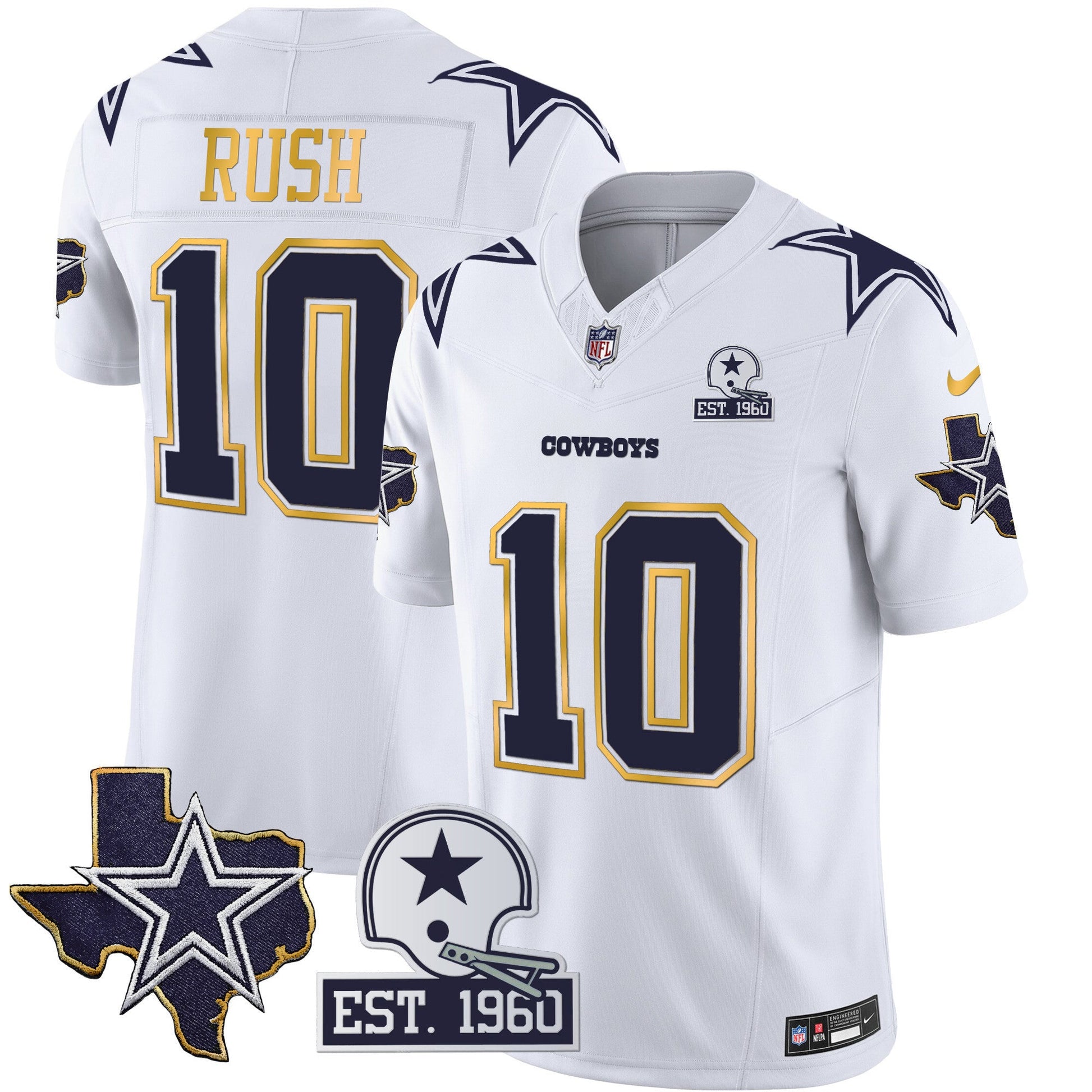 Men's Cowboys Texas Patch Gold Trim Vapor Jersey - All Stitched