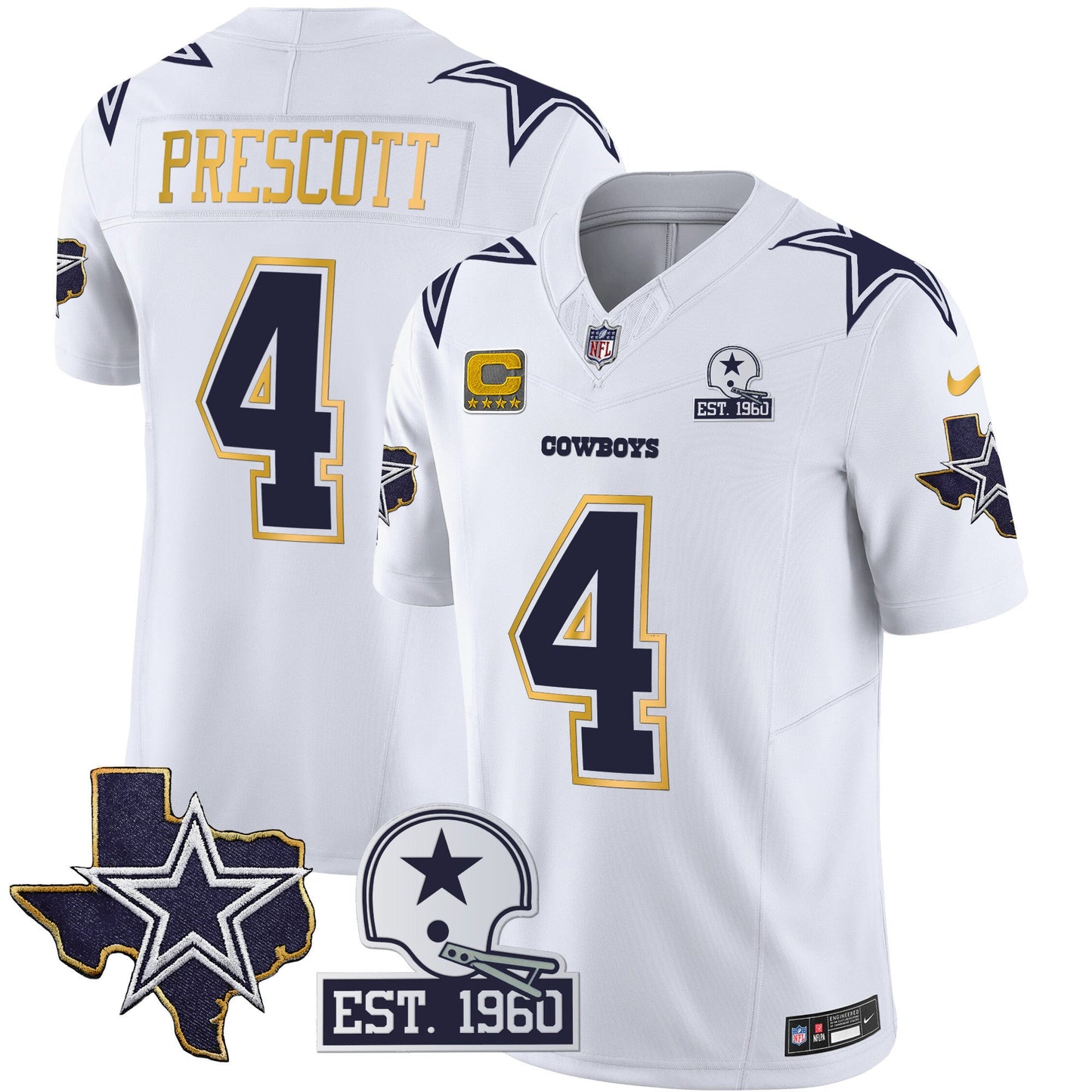 Men's Cowboys Texas Patch Gold Trim Vapor Jersey - All Stitched