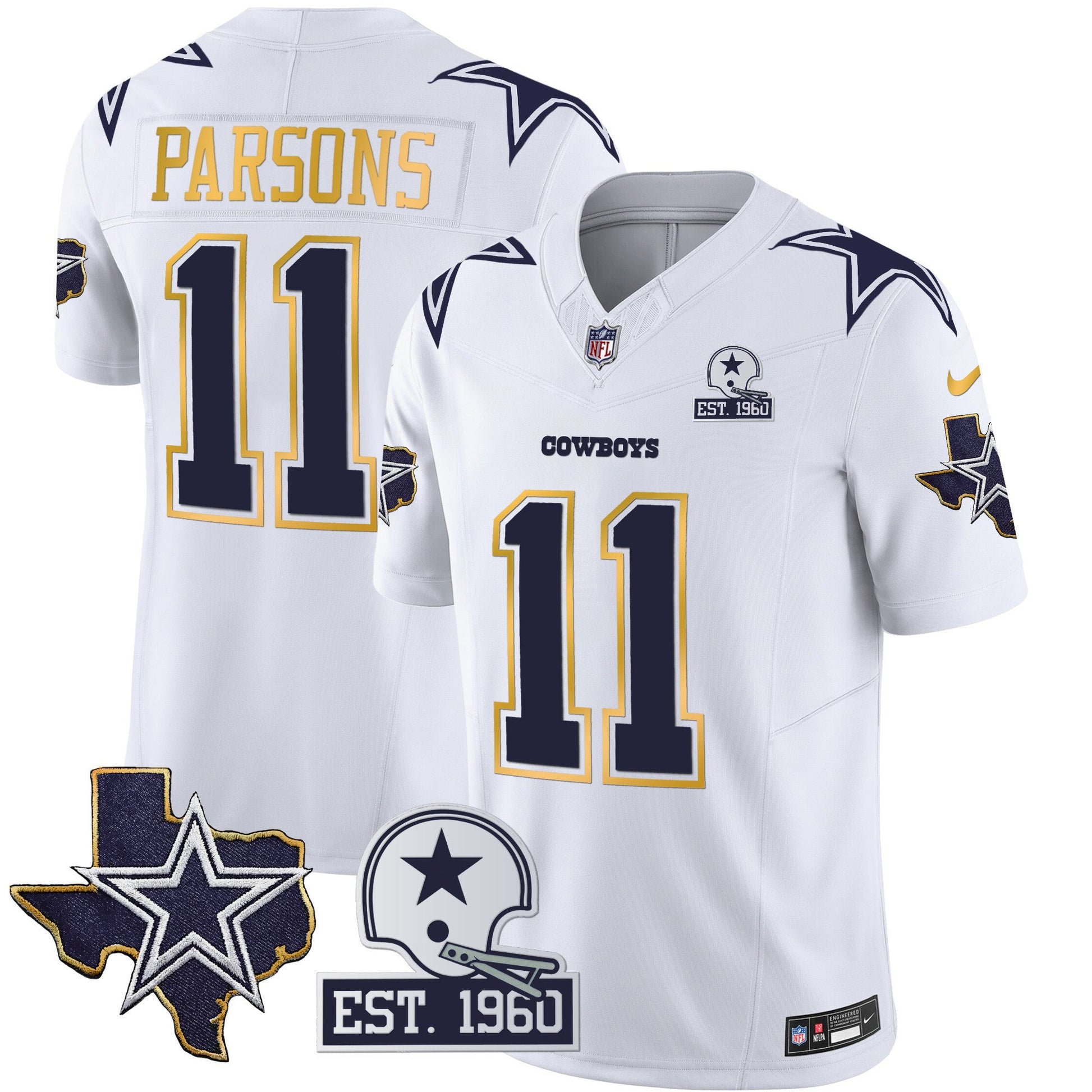 Men's Cowboys Texas Patch Gold Trim Vapor Jersey - All Stitched