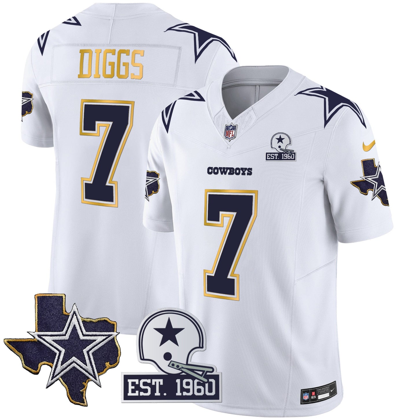 Men's Cowboys Texas Patch Gold Trim Vapor Jersey - All Stitched