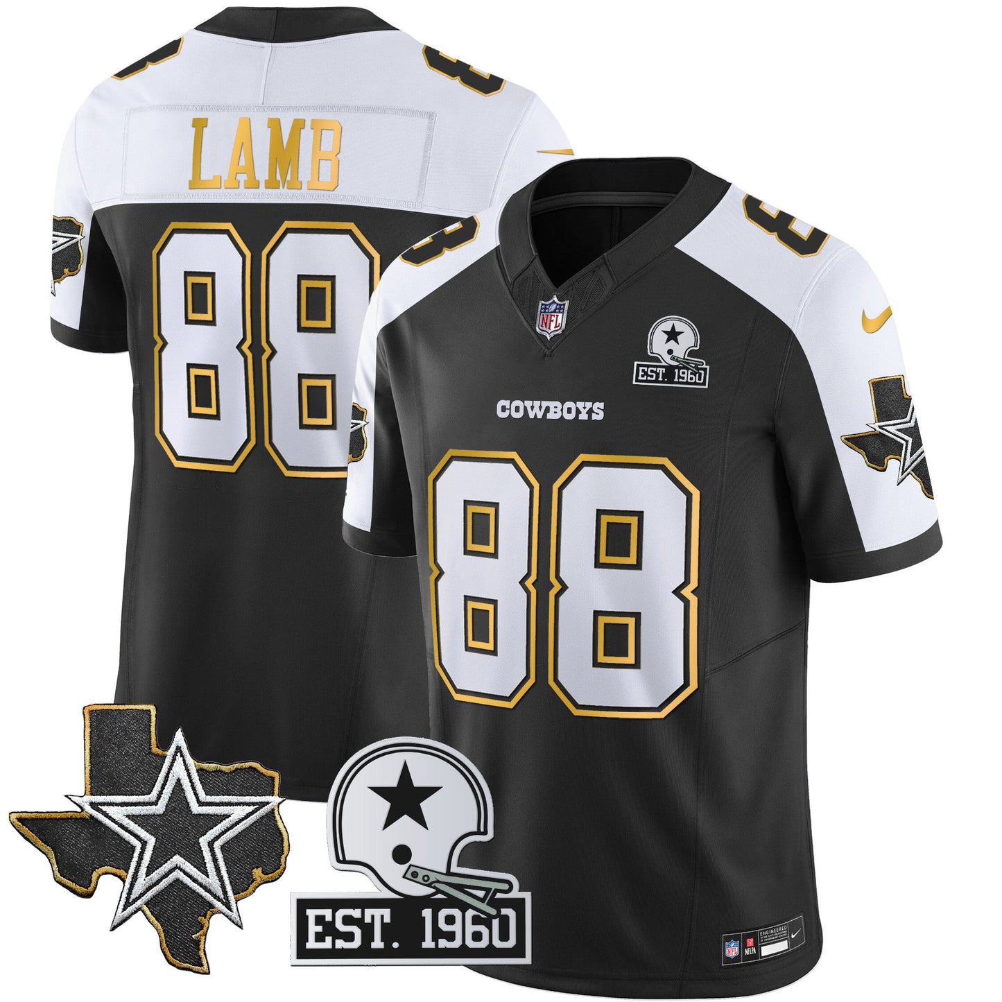 Men's Cowboys Texas Patch Gold Trim Vapor Jersey - All Stitched