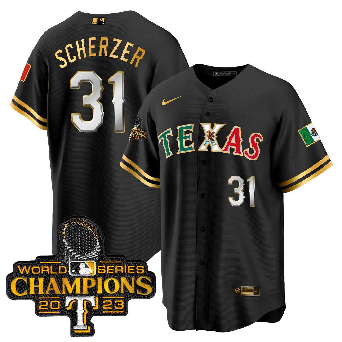 Rangers Mexico 2023 World Series Champions Baseball Jersey - All Stitched