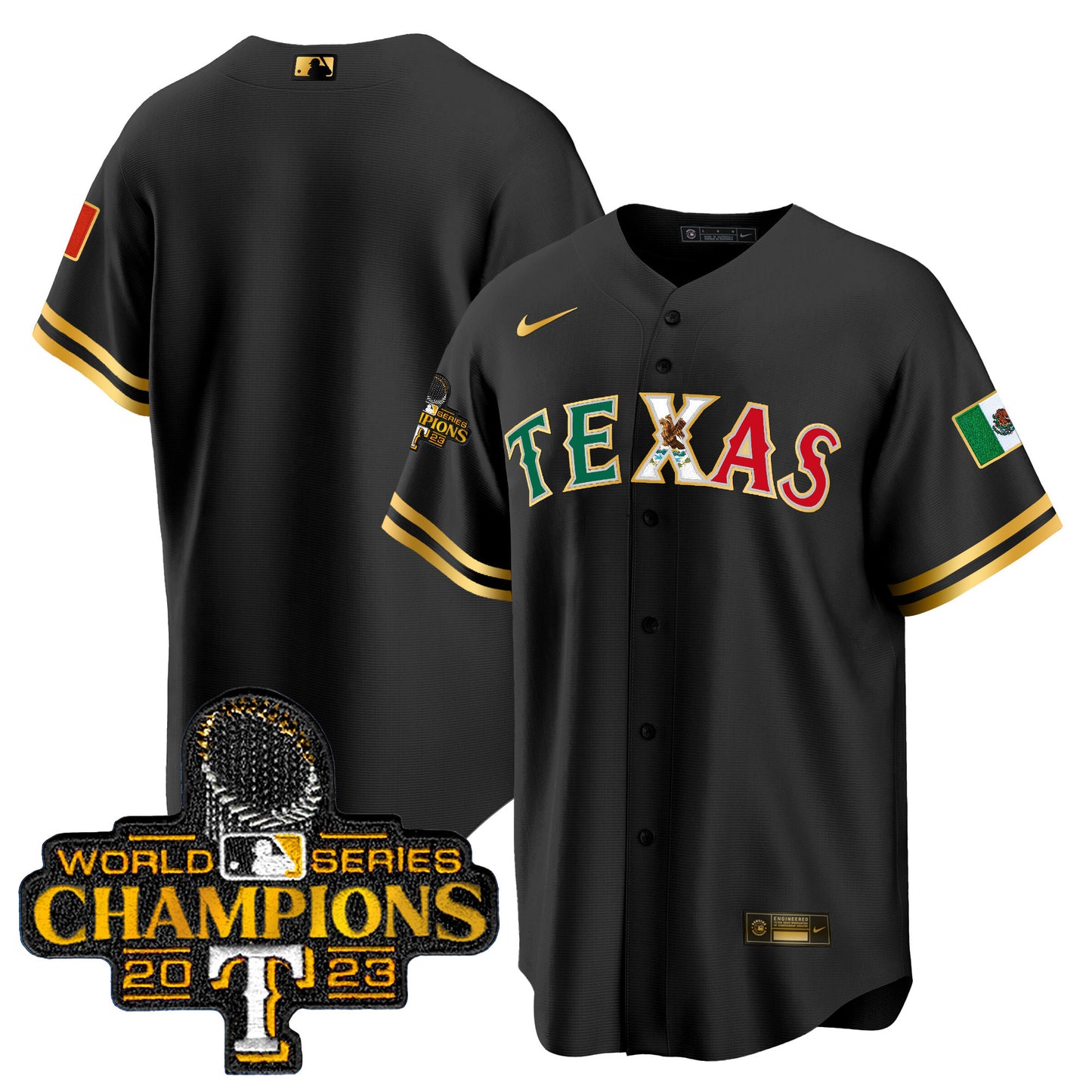 Rangers Mexico 2023 World Series Champions Baseball Jersey - All Stitched