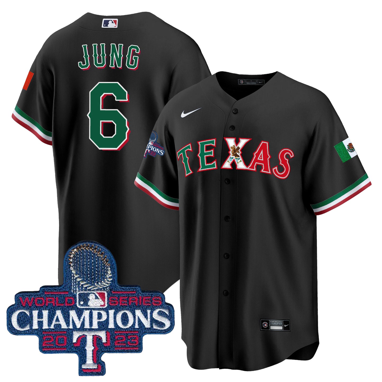 Rangers Mexico 2023 World Series Champions Baseball Jersey - All Stitched