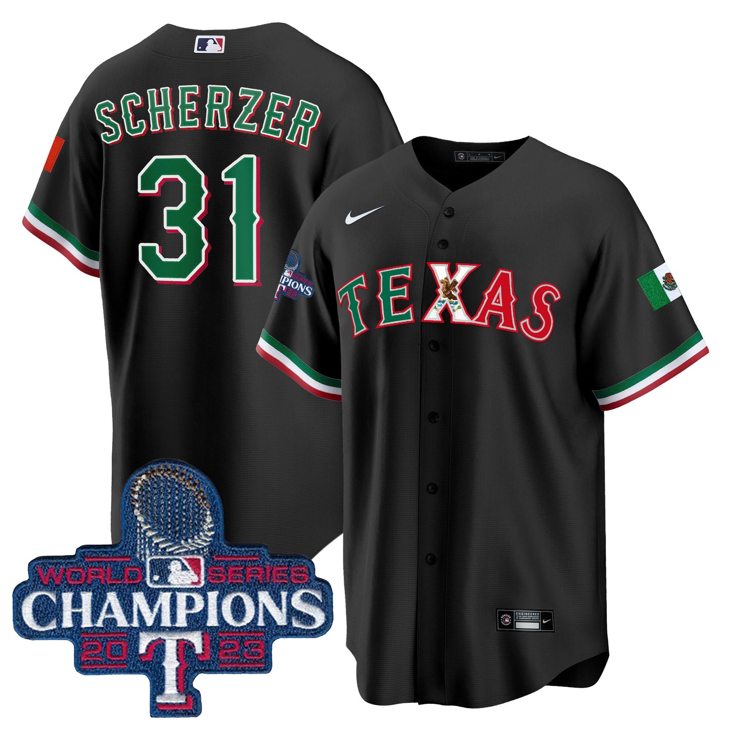 Rangers Mexico 2023 World Series Champions Baseball Jersey - All Stitched
