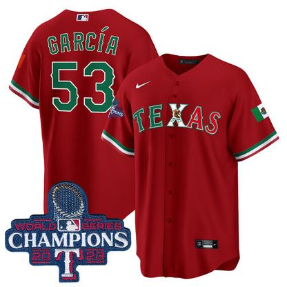 Rangers Mexico 2023 World Series Champions Baseball Jersey - All Stitched