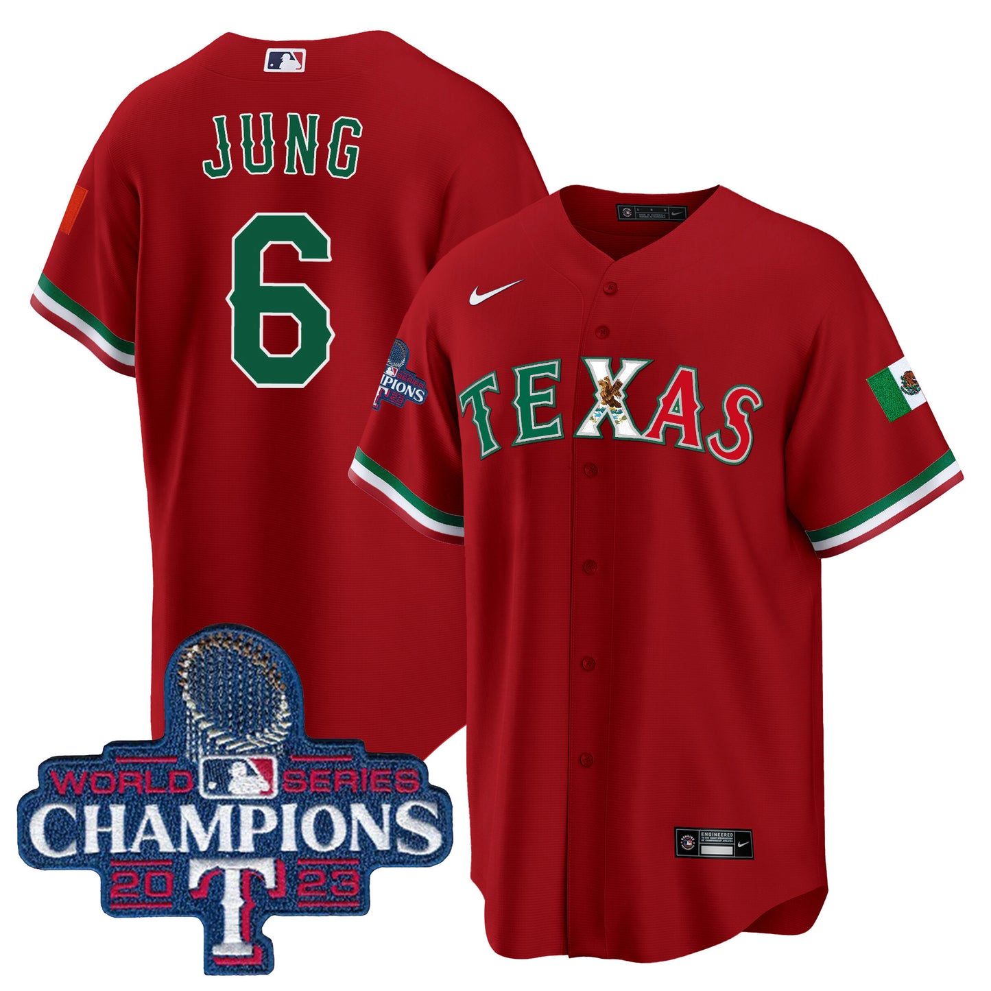Rangers Mexico 2023 World Series Champions Baseball Jersey - All Stitched