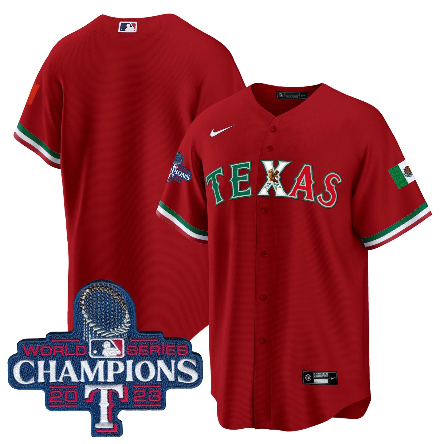 Rangers Mexico 2023 World Series Champions Baseball Jersey - All Stitched