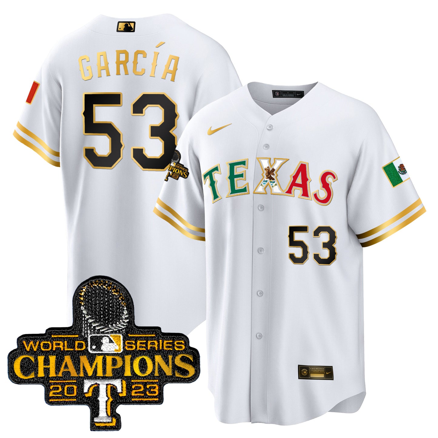 Rangers Mexico 2023 World Series Champions Baseball Jersey - All Stitched