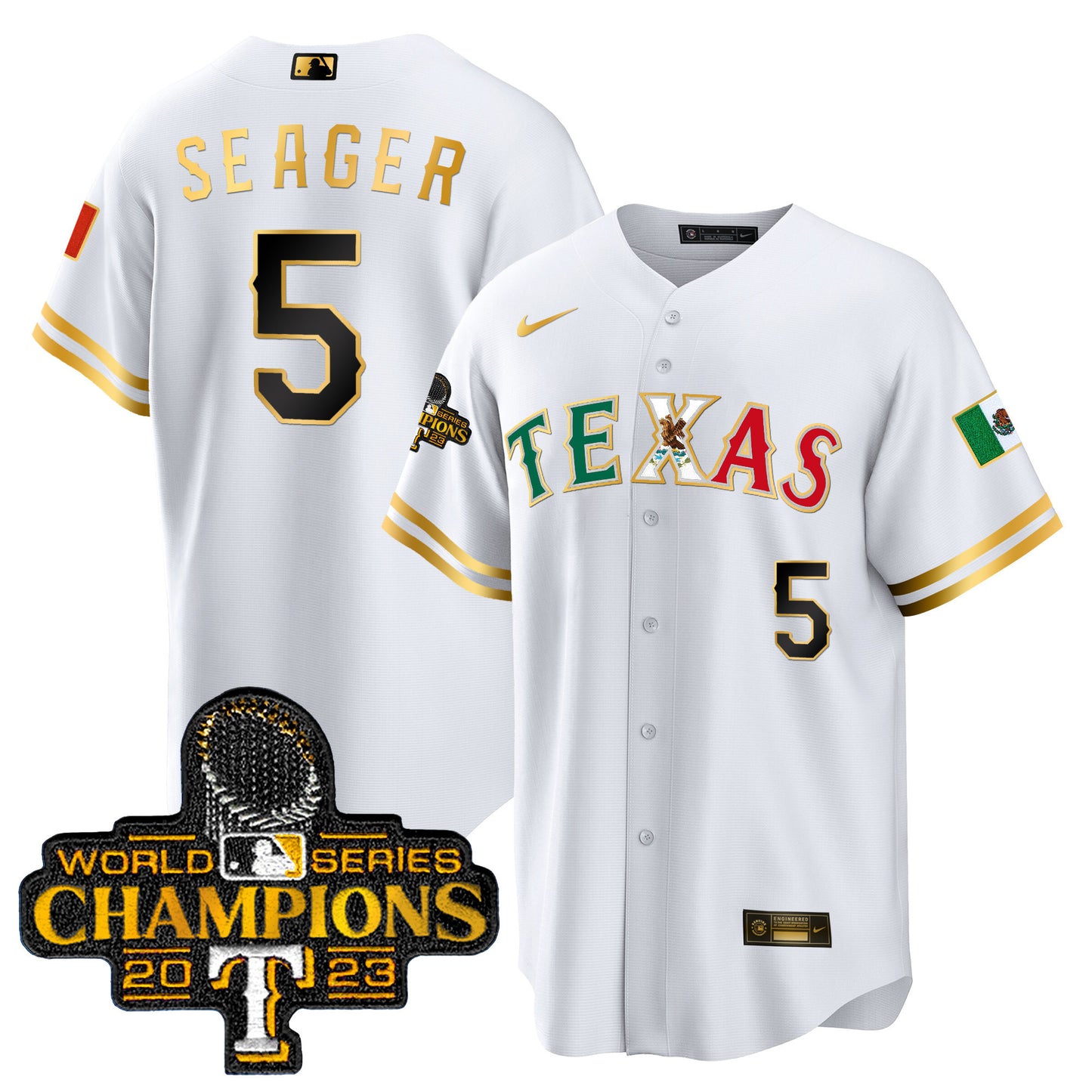 Rangers Mexico 2023 World Series Champions Baseball Jersey - All Stitched