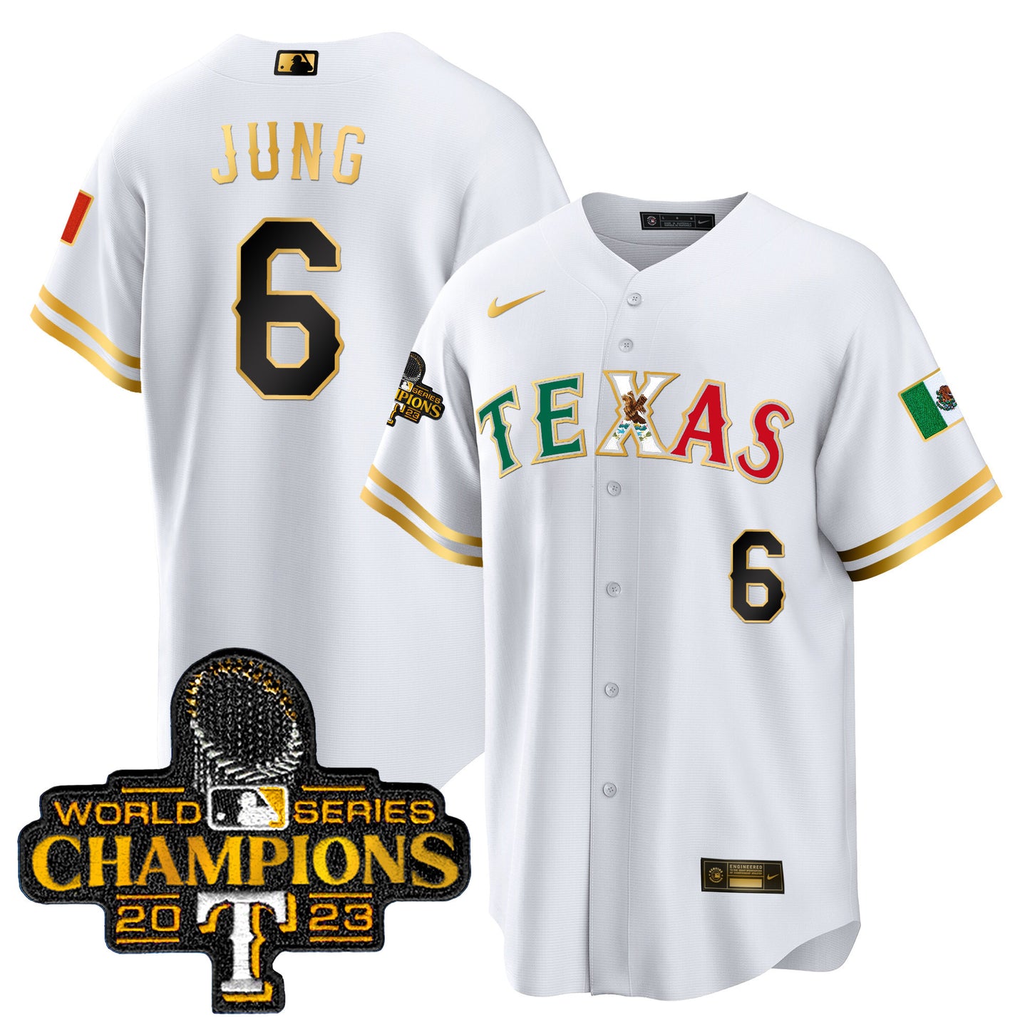 Rangers Mexico 2023 World Series Champions Baseball Jersey - All Stitched