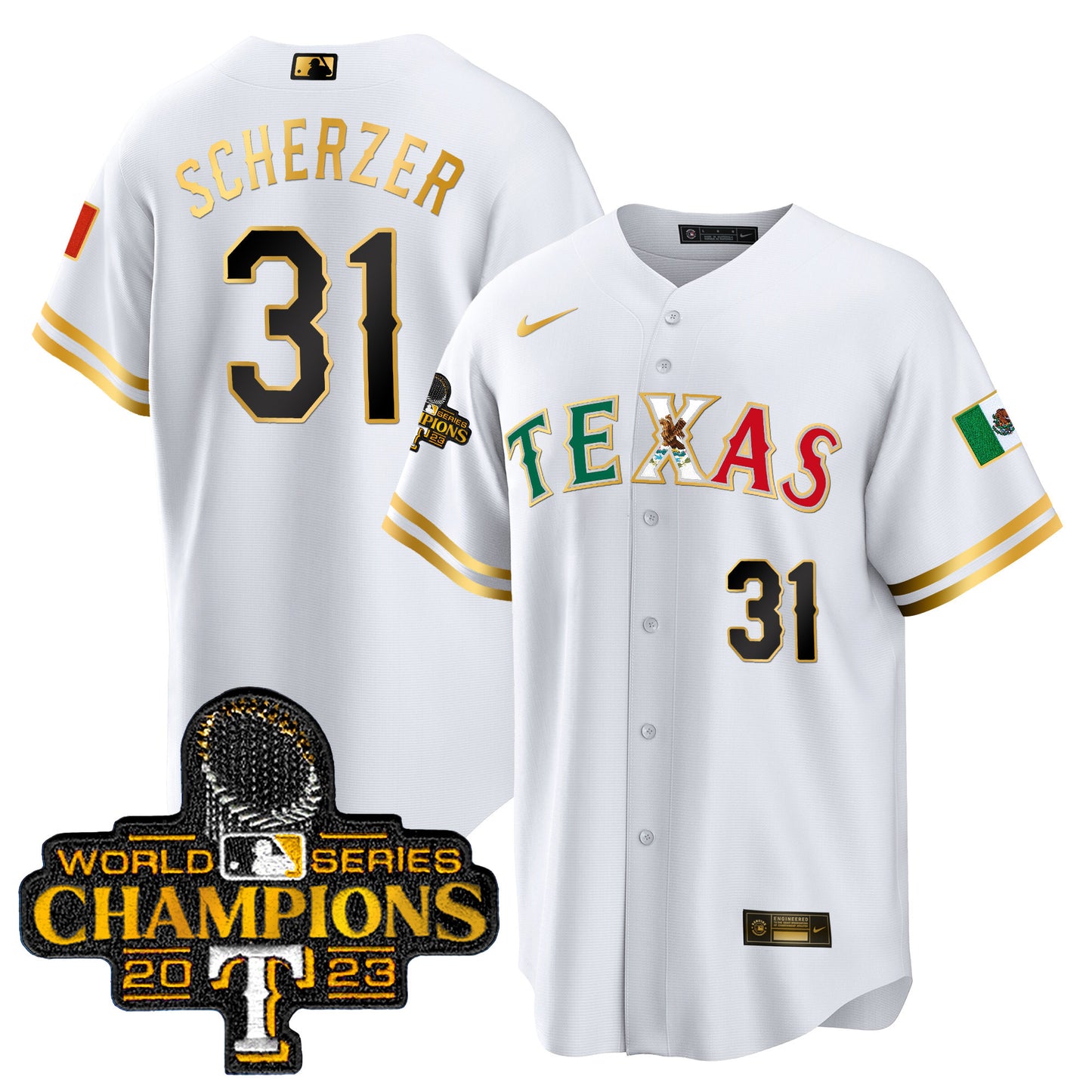 Rangers Mexico 2023 World Series Champions Baseball Jersey - All Stitched