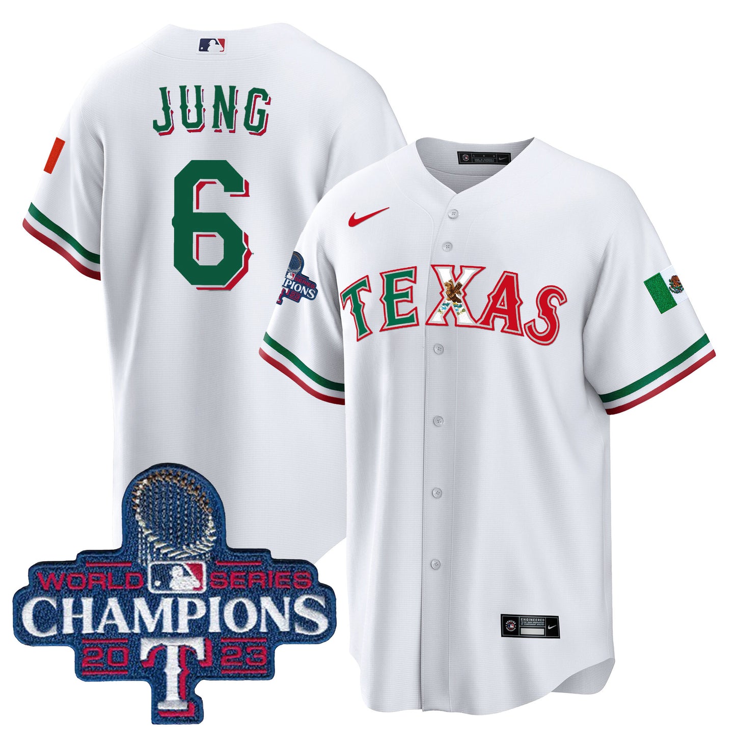 Rangers Mexico 2023 World Series Champions Baseball Jersey - All Stitched