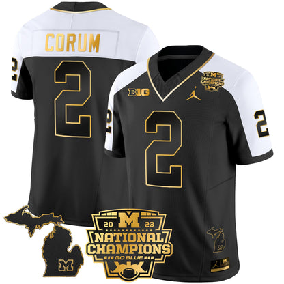 Michigan Wolverines 2023 National Champions Patch Gold Vapor Jersey V3 - All Stitched