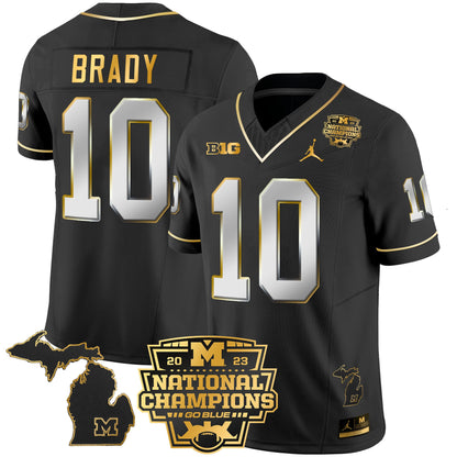 Michigan Wolverines 2023 National Champions Patch Gold Vapor Jersey V3 - All Stitched