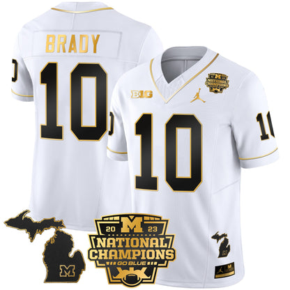 Michigan Wolverines 2023 National Champions Patch Gold Vapor Jersey V3 - All Stitched