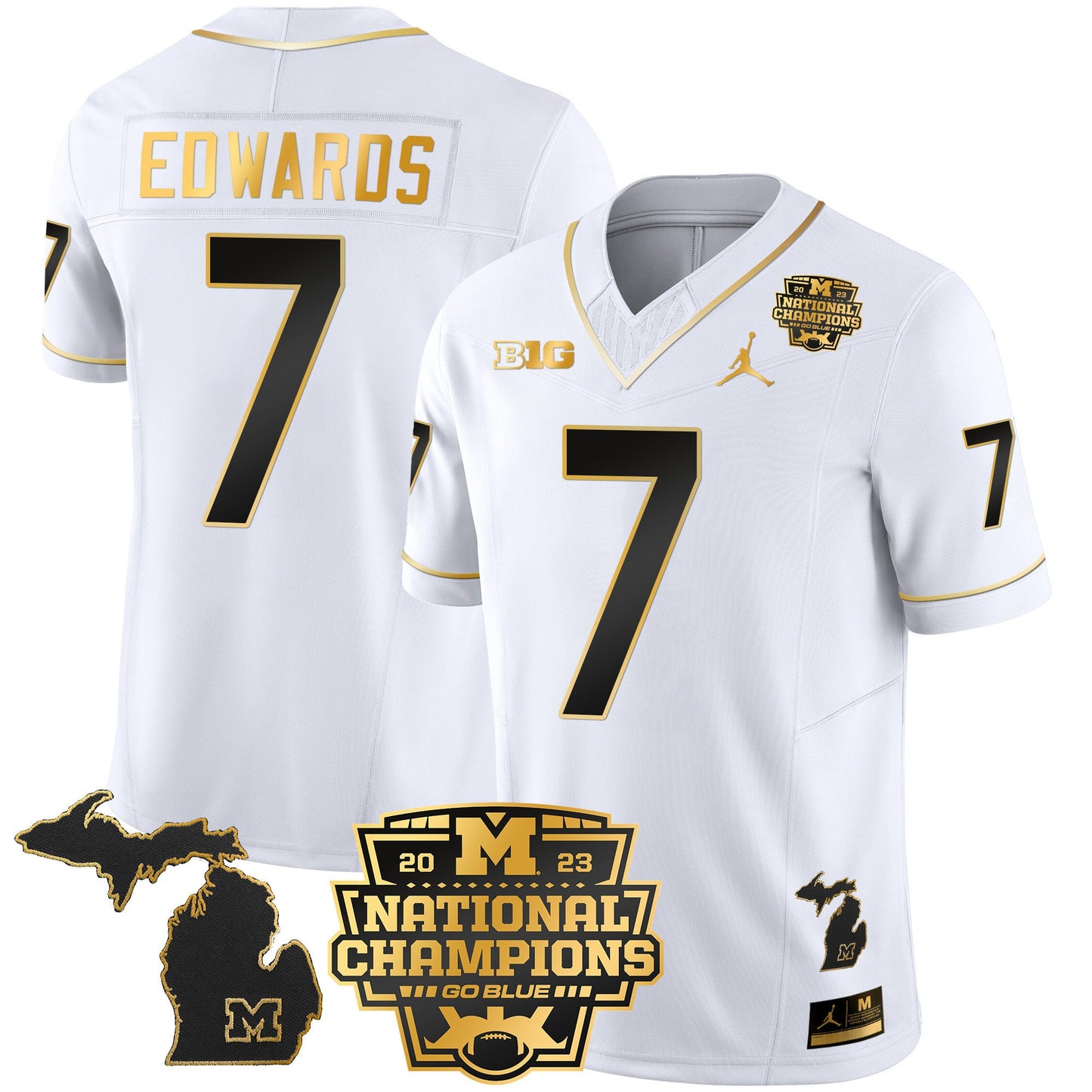 Michigan Wolverines 2023 National Champions Patch Gold Vapor Jersey V3 - All Stitched