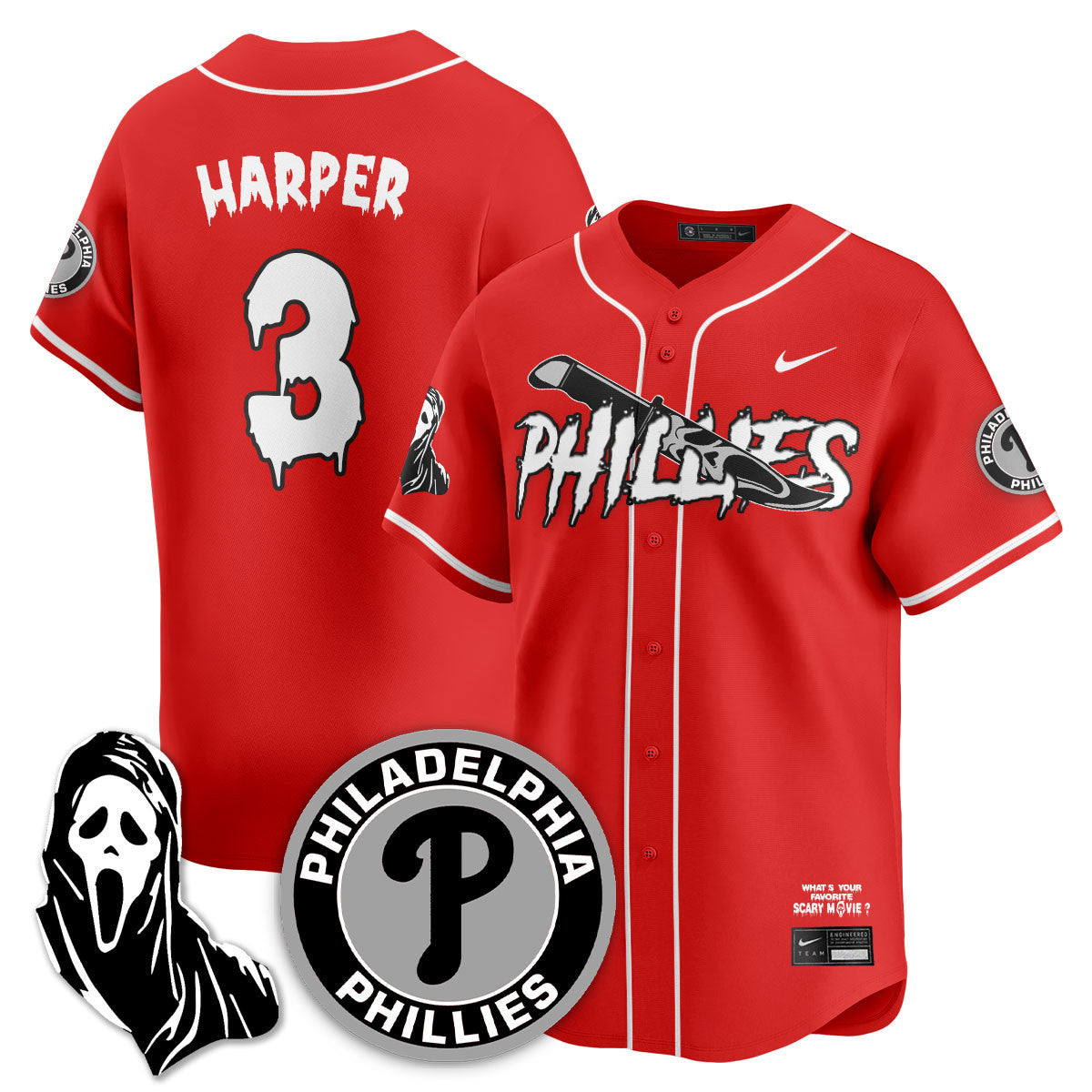 Philadelphia Phillies "Scream Ghostface" Jersey - Stitched
