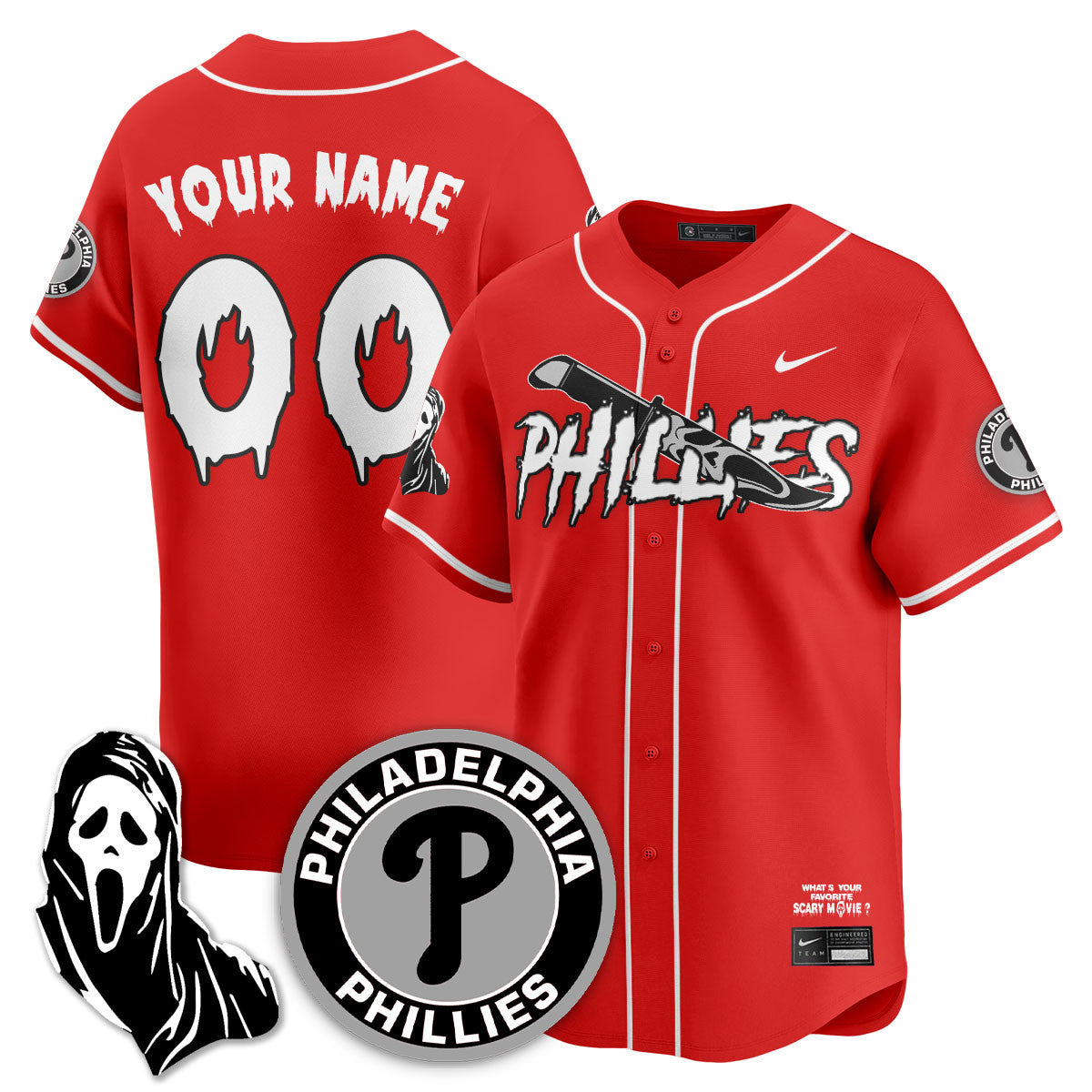 Custom Philadelphia Phillies "Scream Ghostface" Jersey - Stitched