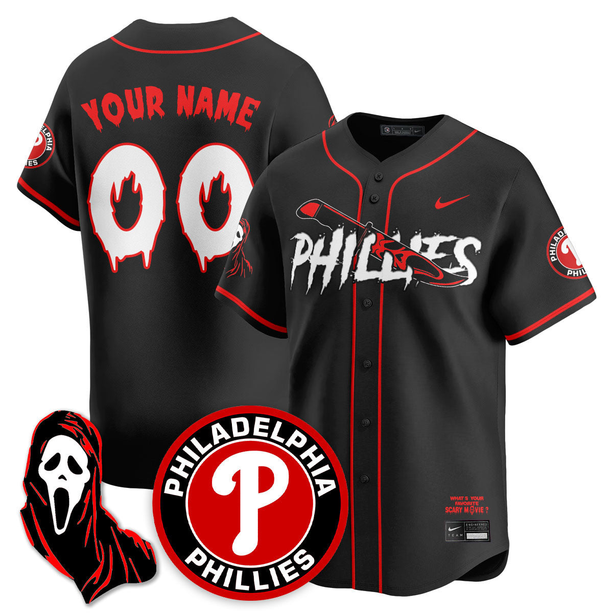 Custom Philadelphia Phillies "Scream Ghostface" Jersey - Stitched