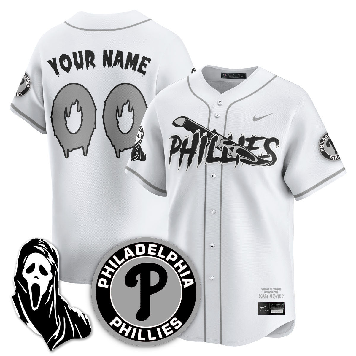 Custom Philadelphia Phillies "Scream Ghostface" Jersey - Stitched