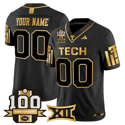 Texas Tech Red Raiders 2025 Gold Vapor Limited Custom Jersey - 100th Anniversary Patch - All Stitched
