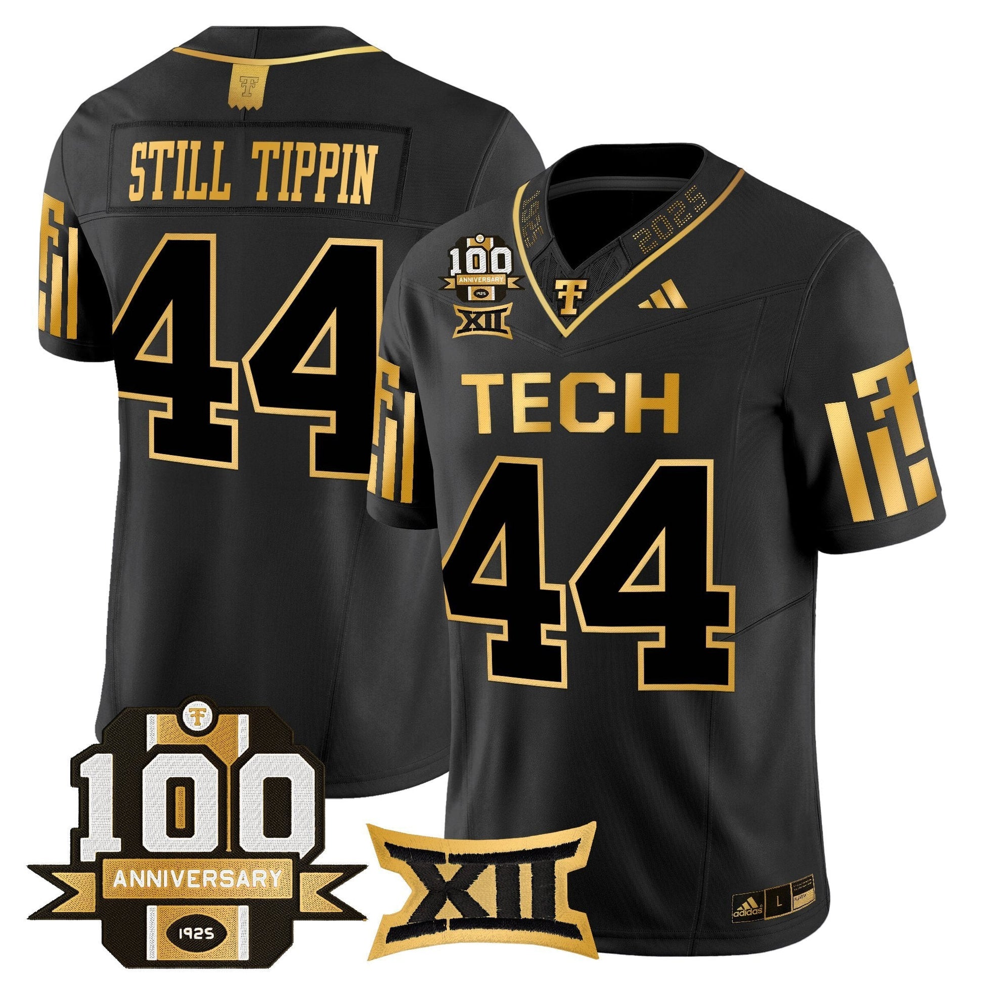 Men's Texas Tech Red Raiders 2025 Gold Vapor Limited Jersey - 100th Anniversary Patch - All Stitched