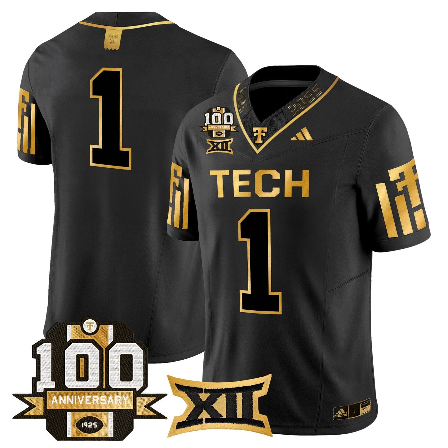 Men's Texas Tech Red Raiders 2025 Gold Vapor Limited Jersey - 100th Anniversary Patch - All Stitched