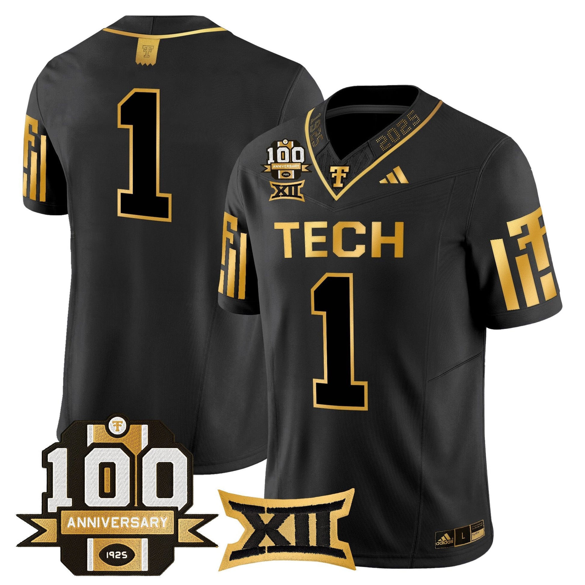 Men's Texas Tech Red Raiders 2025 Gold Vapor Limited Jersey - 100th Anniversary Patch - All Stitched