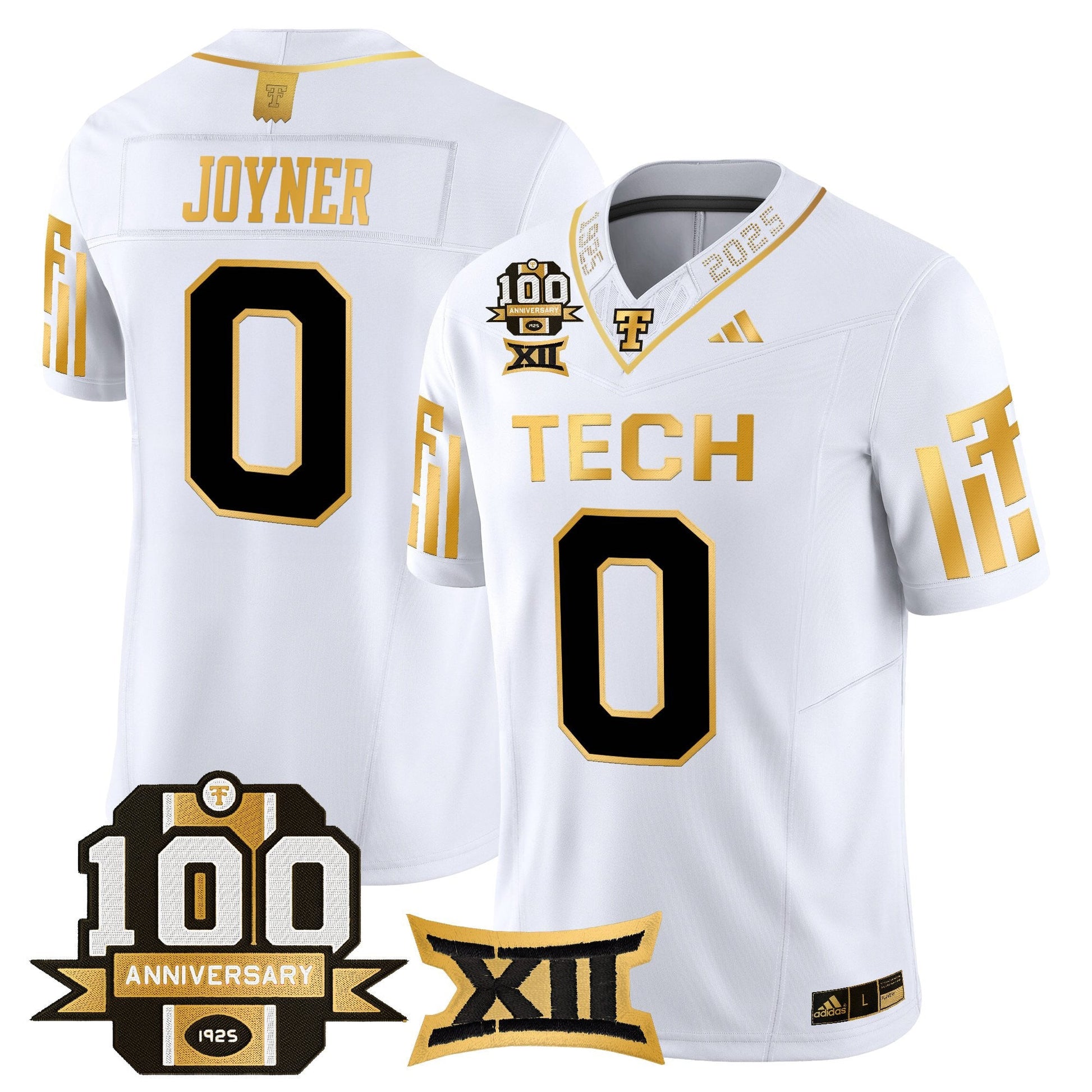 Men's Texas Tech Red Raiders 2025 Gold Vapor Limited Jersey - 100th Anniversary Patch - All Stitched