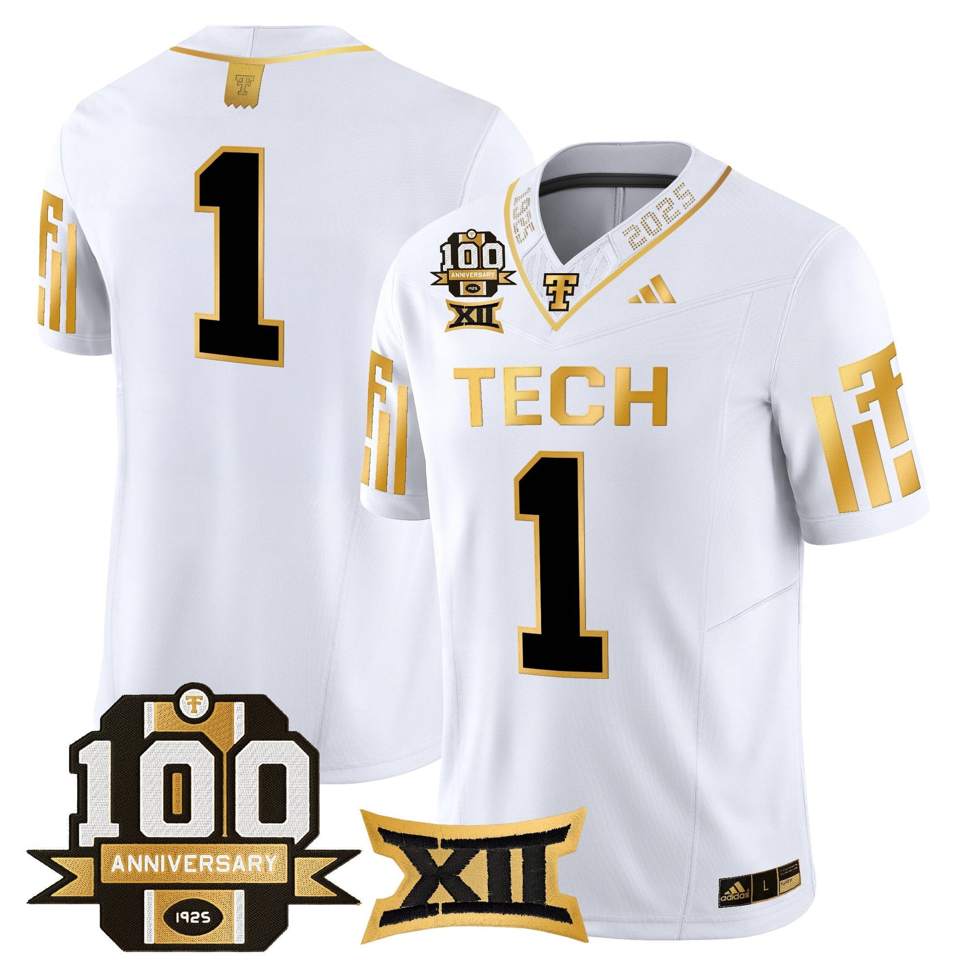 Men's Texas Tech Red Raiders 2025 Gold Vapor Limited Jersey - 100th Anniversary Patch - All Stitched