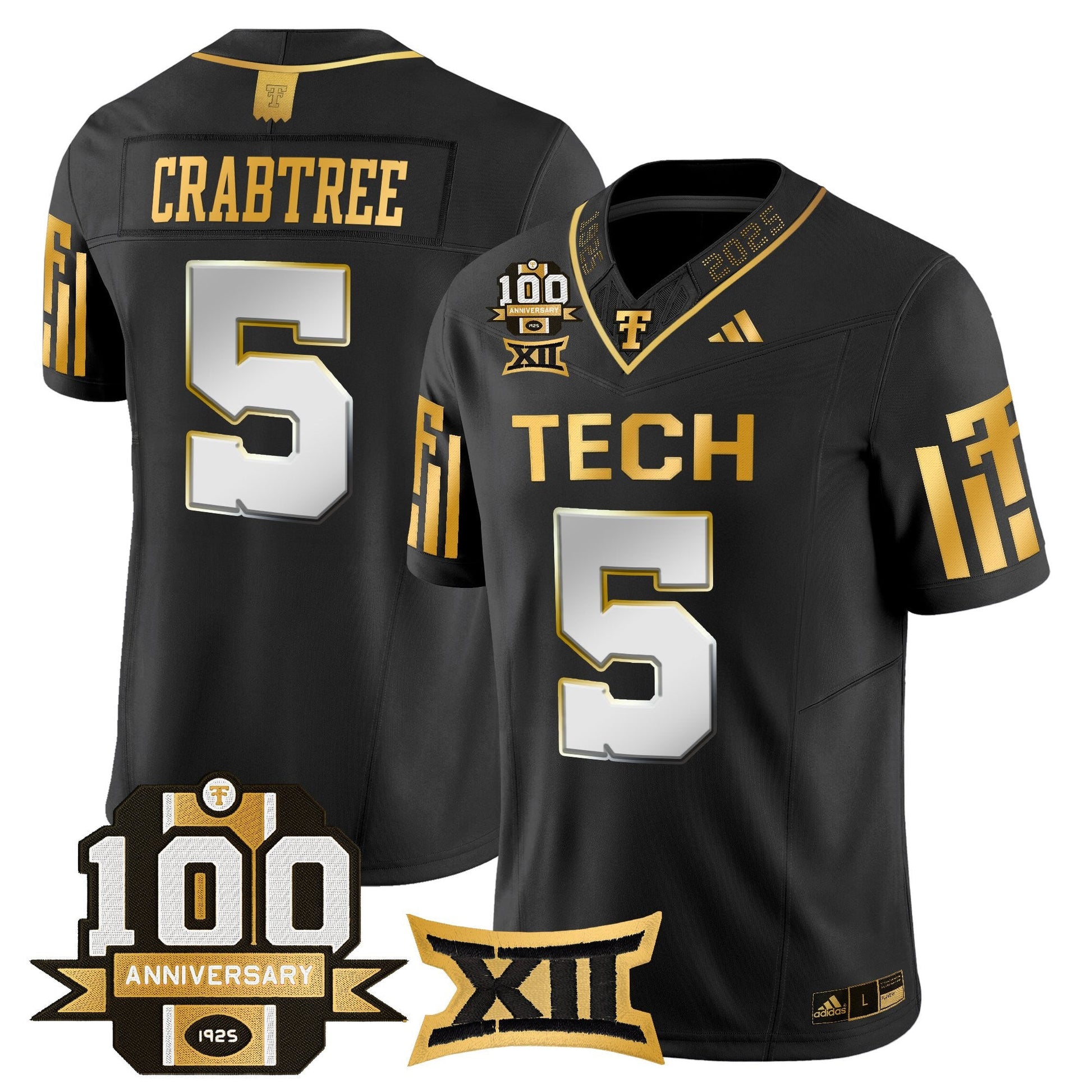 Men's Texas Tech Red Raiders 2025 Gold Vapor Limited Jersey - 100th Anniversary Patch - All Stitched