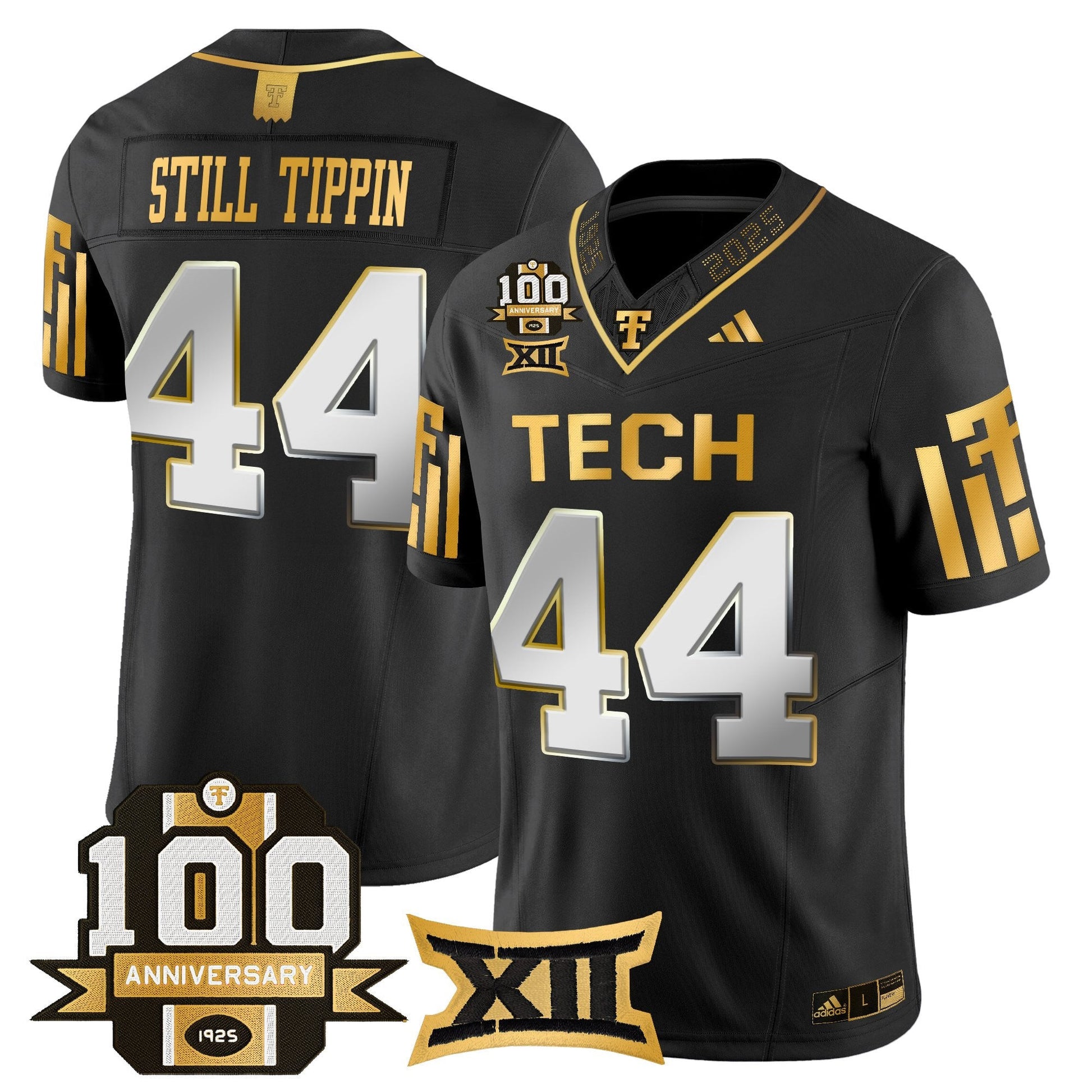 Men's Texas Tech Red Raiders 2025 Gold Vapor Limited Jersey - 100th Anniversary Patch - All Stitched