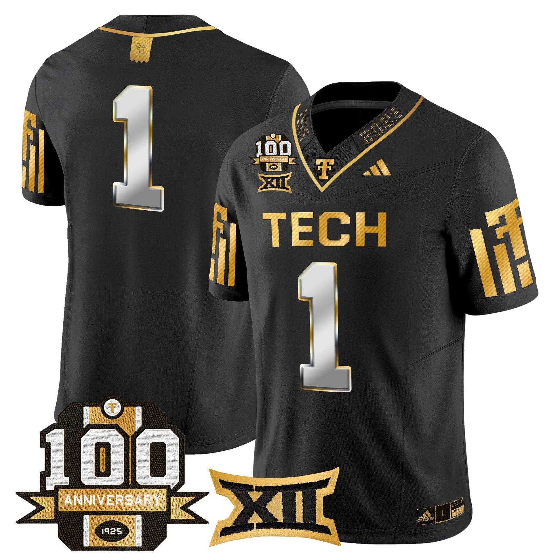 Men's Texas Tech Red Raiders 2025 Gold Vapor Limited Jersey - 100th Anniversary Patch - All Stitched