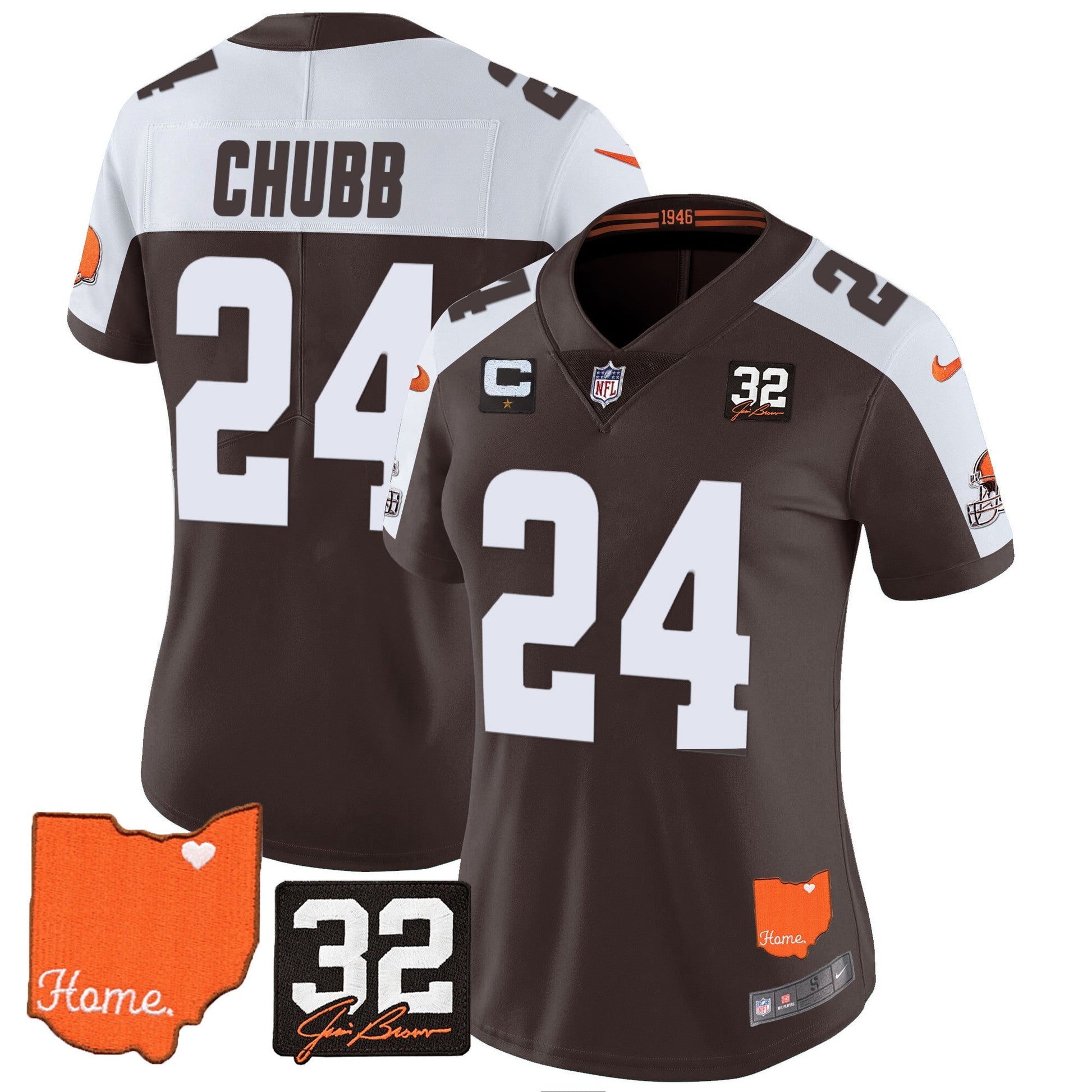 Women's Browns #32 Jim Brown Memorial & Home Patch Vapor Limited Jersey - All Stitched
