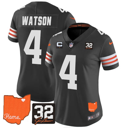 Women's Browns #32 Jim Brown Memorial & Home Patch Vapor Limited Jersey - All Stitched