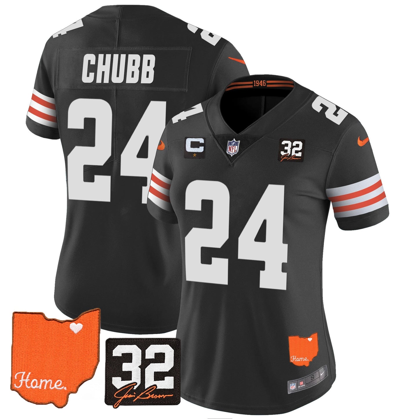 Women's Browns #32 Jim Brown Memorial & Home Patch Vapor Limited Jersey - All Stitched