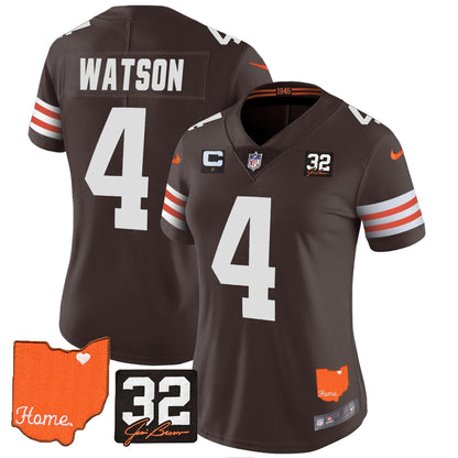 Women's Browns #32 Jim Brown Memorial & Home Patch Vapor Limited Jersey - All Stitched