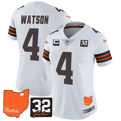 Women's Browns #32 Jim Brown Memorial & Home Patch Vapor Limited Jersey - All Stitched