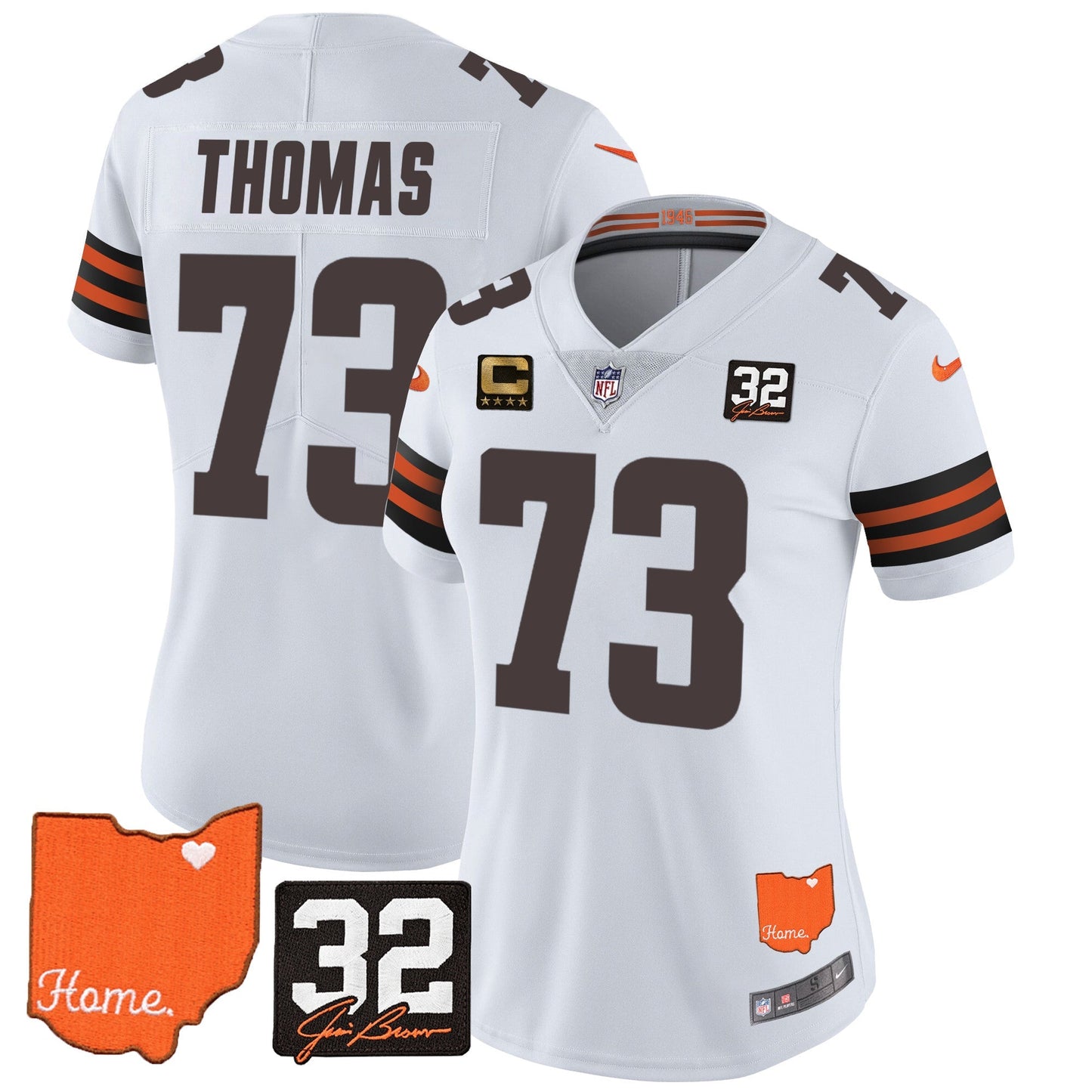 Women's Browns #32 Jim Brown Memorial & Home Patch Vapor Limited Jersey - All Stitched