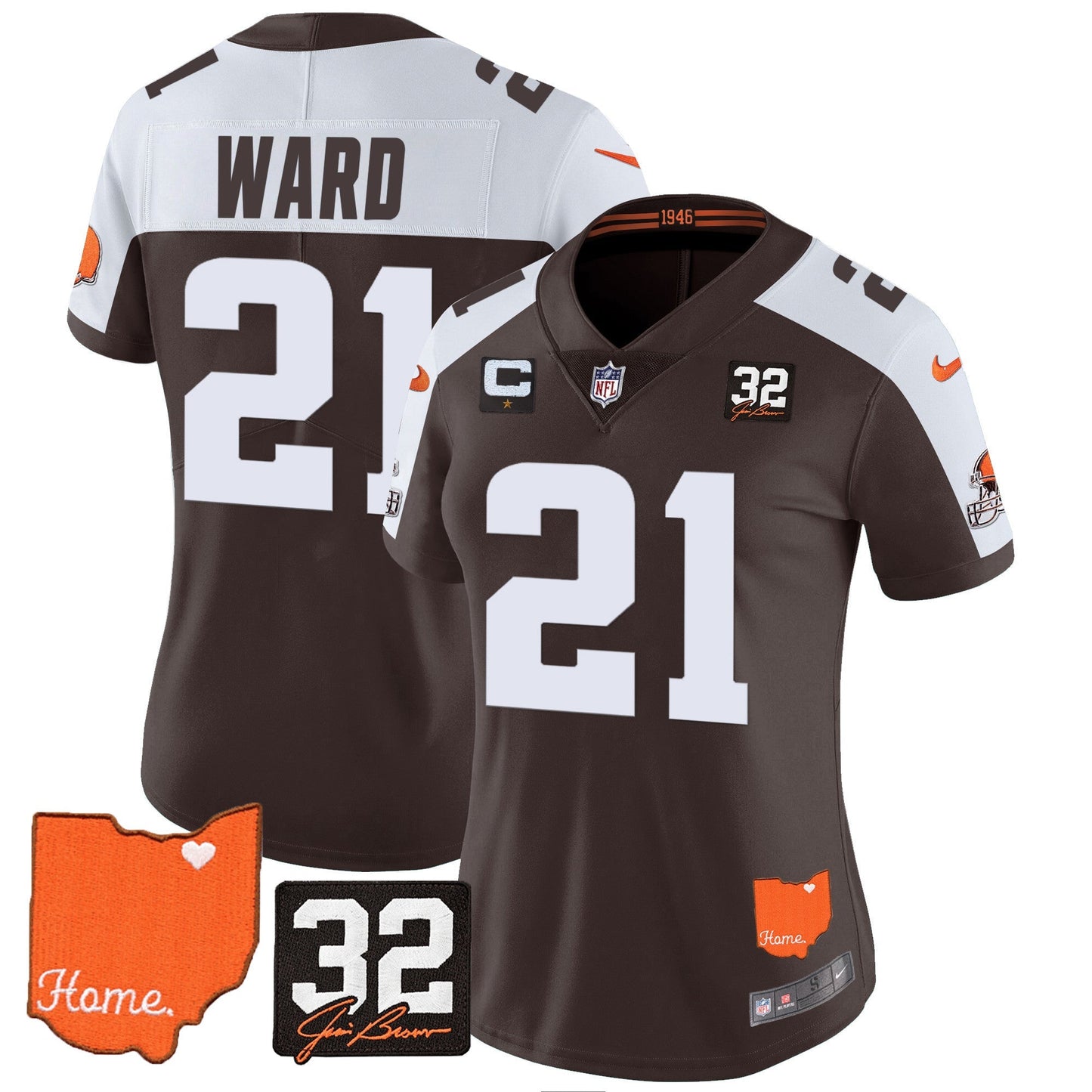 Women's Browns #32 Jim Brown Memorial & Home Patch Vapor Limited Jersey - All Stitched