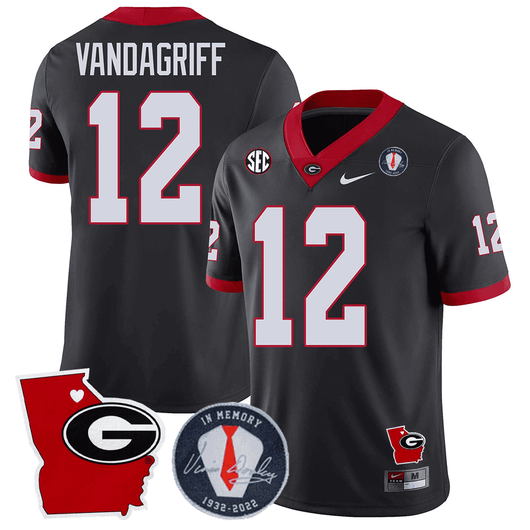 Georgia Bulldogs 2023 Vince Dooley Patch & Georgia State Map Jersey - All Stitched